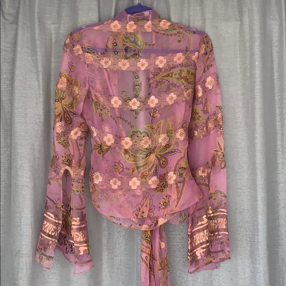 Ralph Lauren Pink Floral Asymmetrical Skirt with Gold Accent - Picture 3 of 8